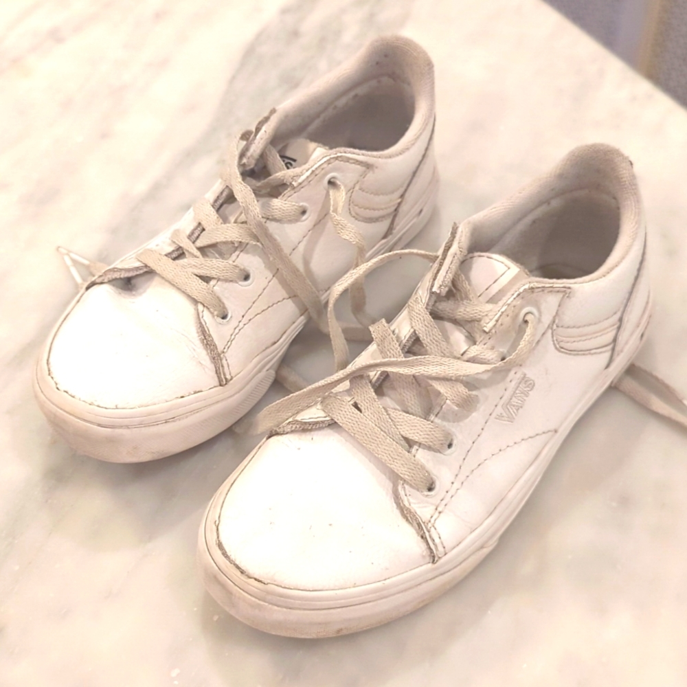 Boys Vans white leather